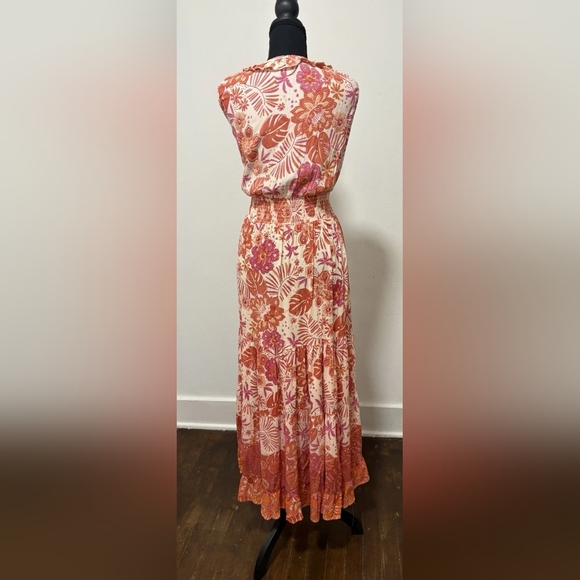 Floral Ruffled Tie-Neck Maxi Dress - Pink & Orange - Picture 3 of 4